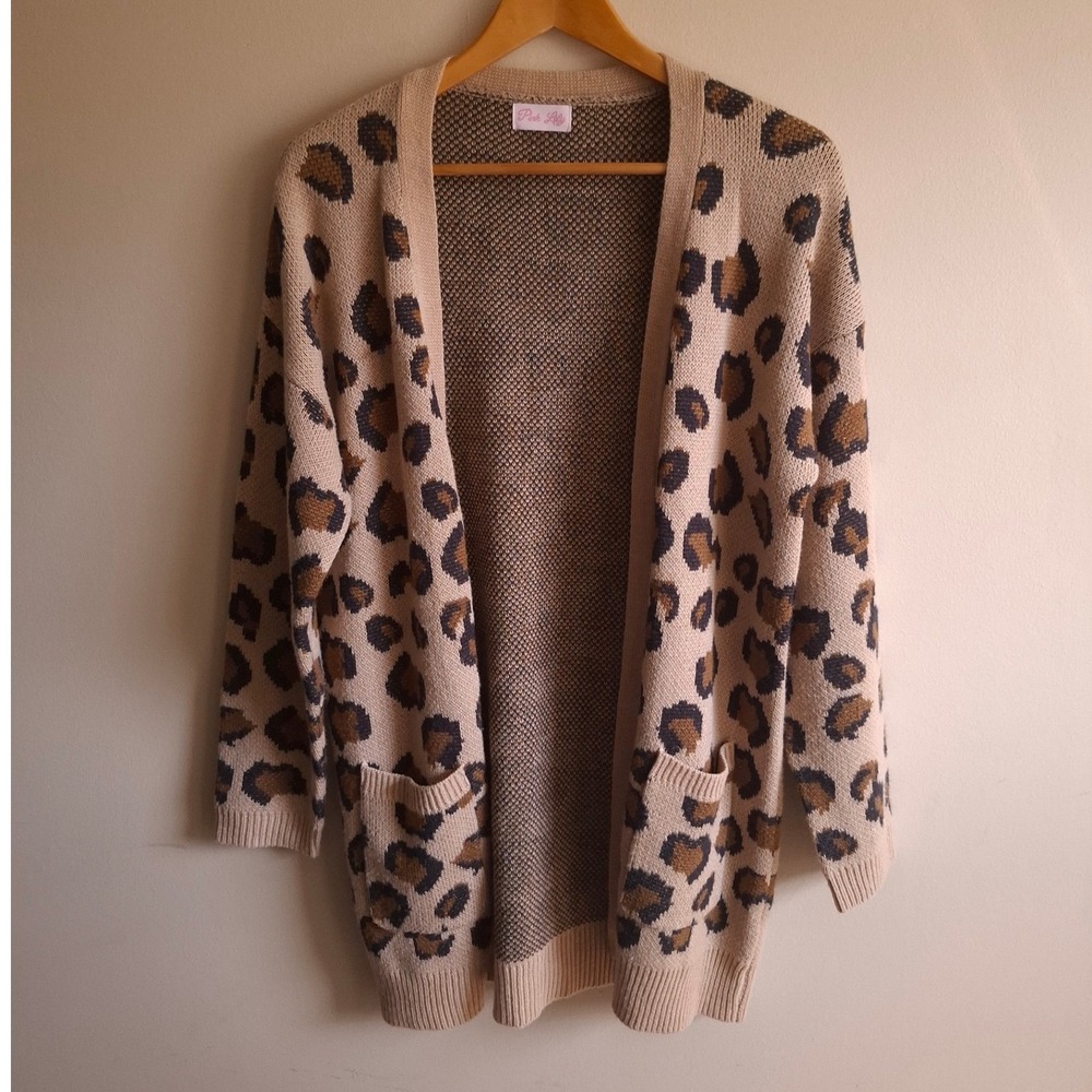 Indie Sleaze Leopard Print Cardigan Mob Wife Glam Cozy Slouchy -- Pink Lily Sz S